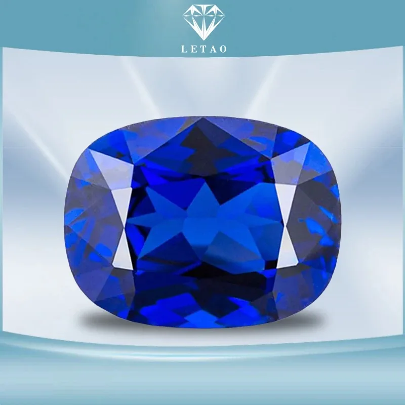 Lab Grown Sapphire Royal Blue Hand Cut Rectangle Cushion Shape Gemstone for DIY Charms Jewelry Making Selectable AGL Certificate