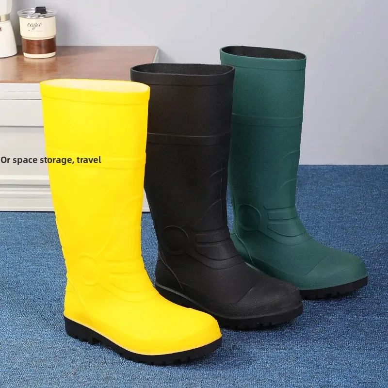 Bottes de pluie homme haut tube caoutchouc givré vert épaissi jaune imperméables travaux ferme agricole