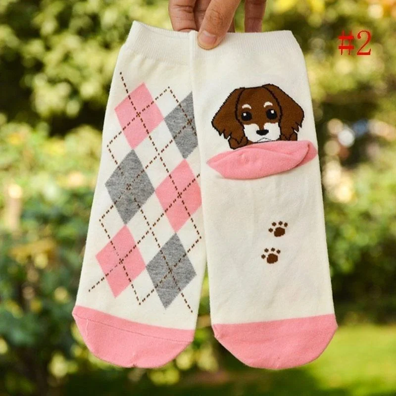 1 Pair Female 3D Animal Dogs Footprints Socks Women Cotton Floor Length Casual Striped Cartoon Socks