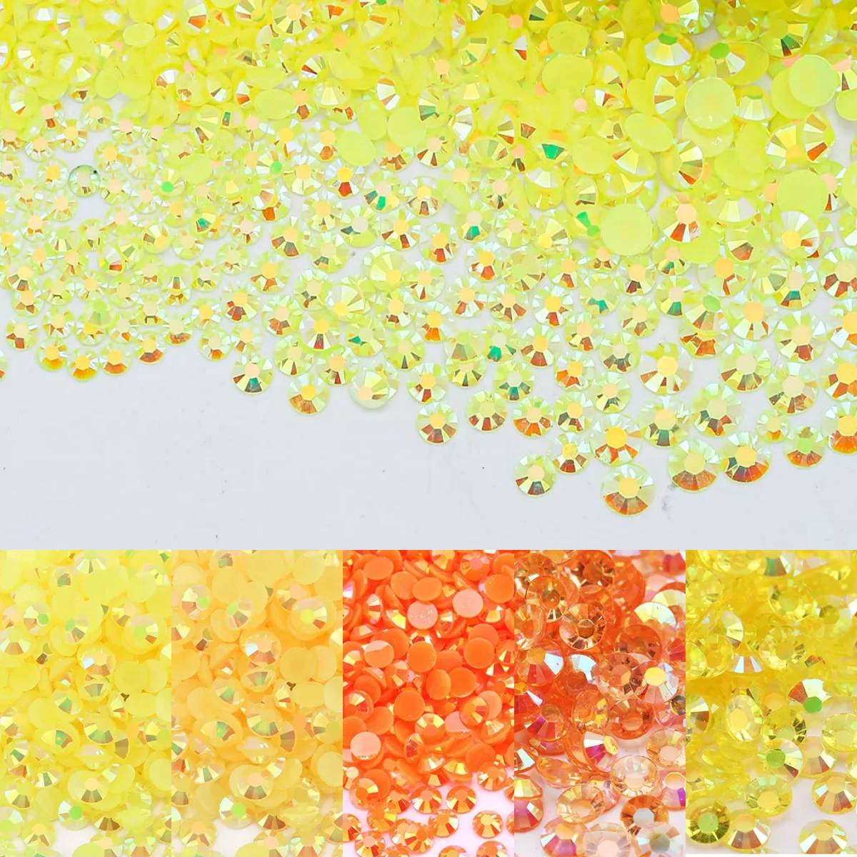 Vibrant Yellow Orange Resin Rhinestones - 2-5mm Flatback Glitter for Clothing and Nail Art Decoration