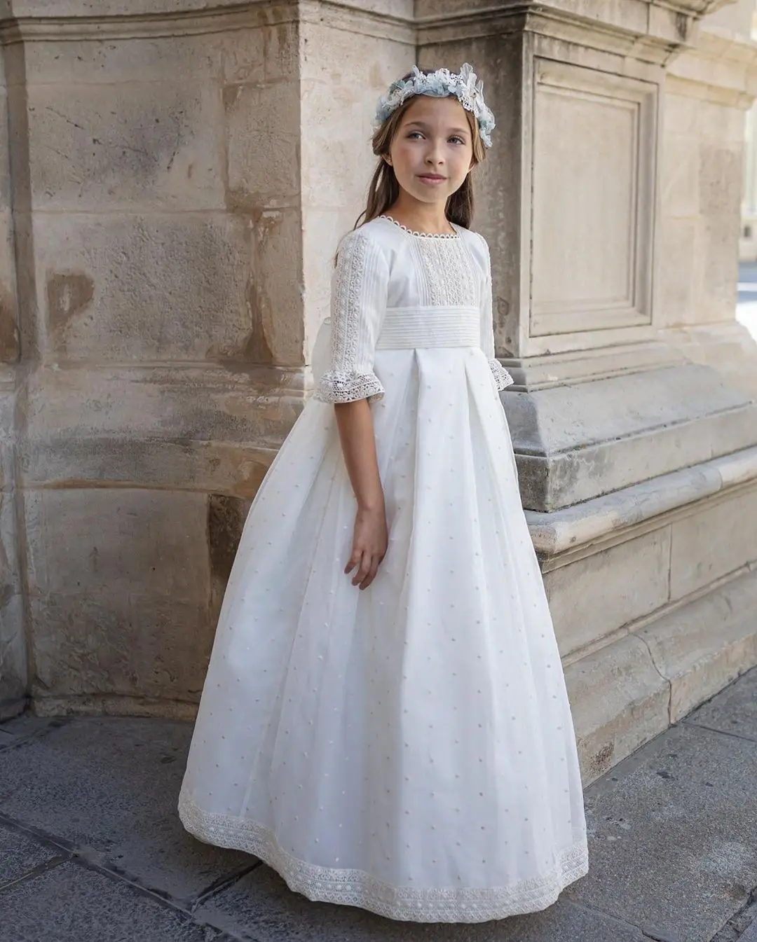 FATAPAESE-Robe de Communion Blanche en Dentelle pour Fille, Tenue de Princesse Vintage, avec Ceinture en Ruban, Ligne A, en Coton, pour Demoiselle d'Honneur, ixde Mariage