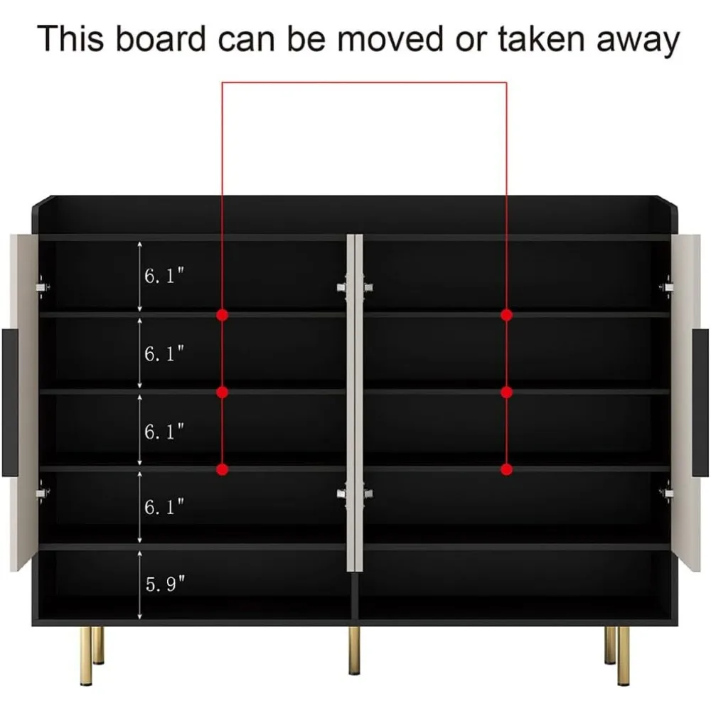 Shoe Storage Cabinet Open Compartments, Free Standing Shoe Rack 4 Doors and Adjustable Shelves Sideboard Cabinet