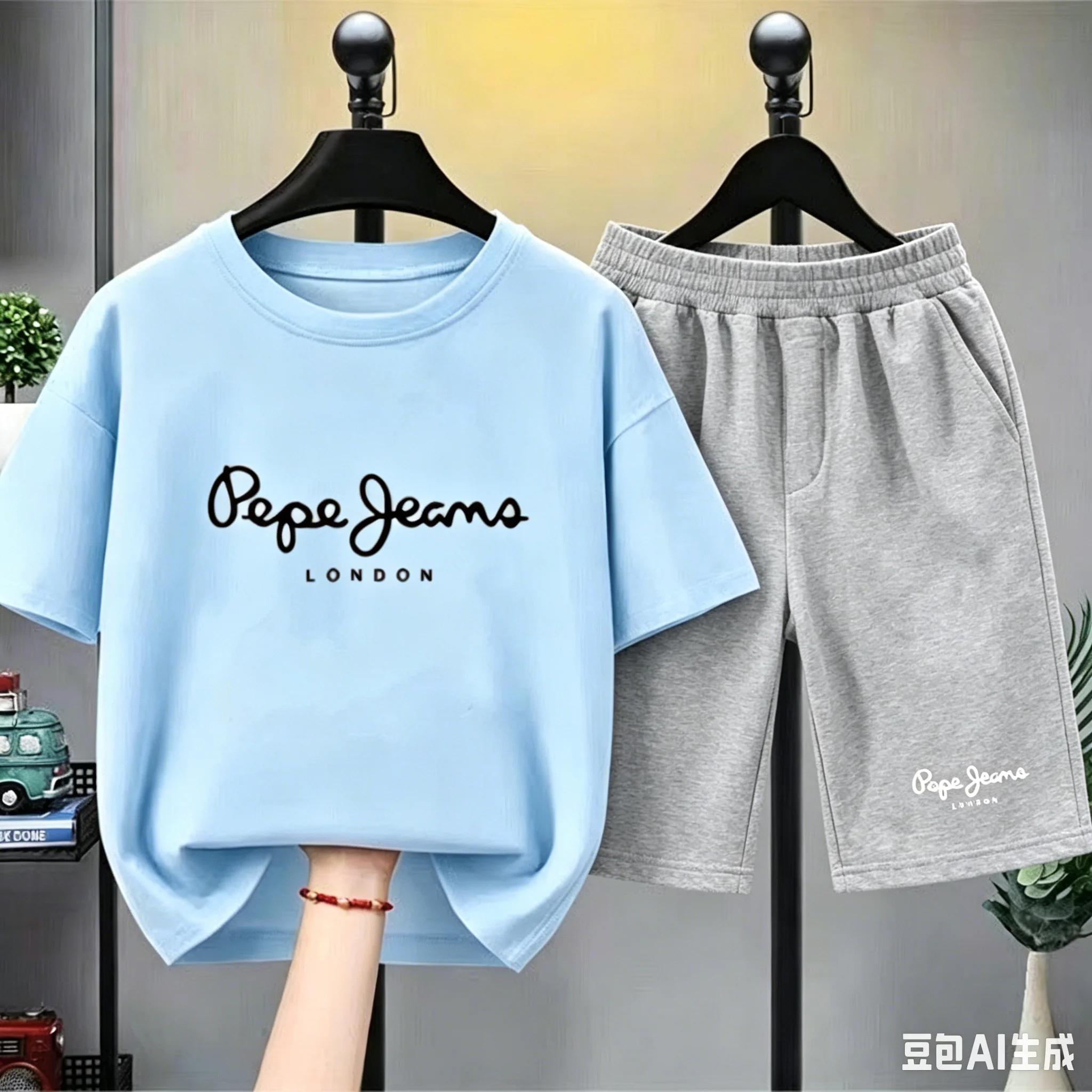 Kinderkleidung Marken-T-Shirt mit Buchstaben-Print 3-12 Jahre Jungen Mädchen Kurzarm-Oberteil+Shorts Lässiges Mode-Sportset