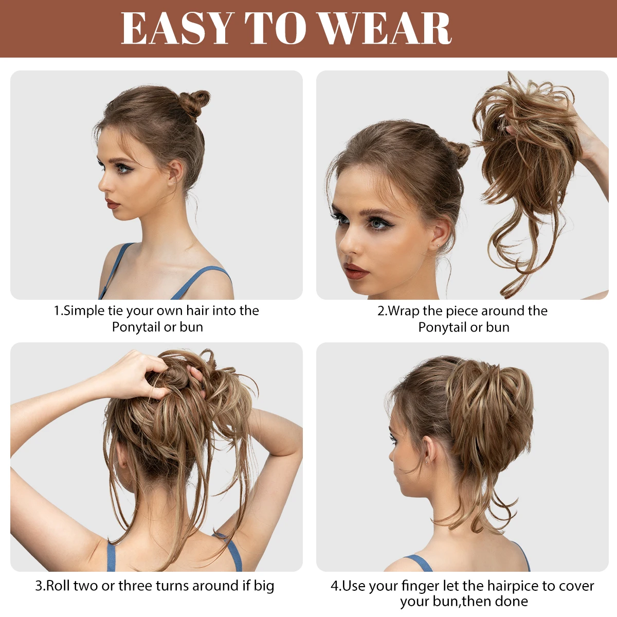Synthetic Messy Bun Elastic Hairpieces Curly Scrunchie Black Blonde Brown Chignon Band Updo Donut Natural Fake Hair For Women