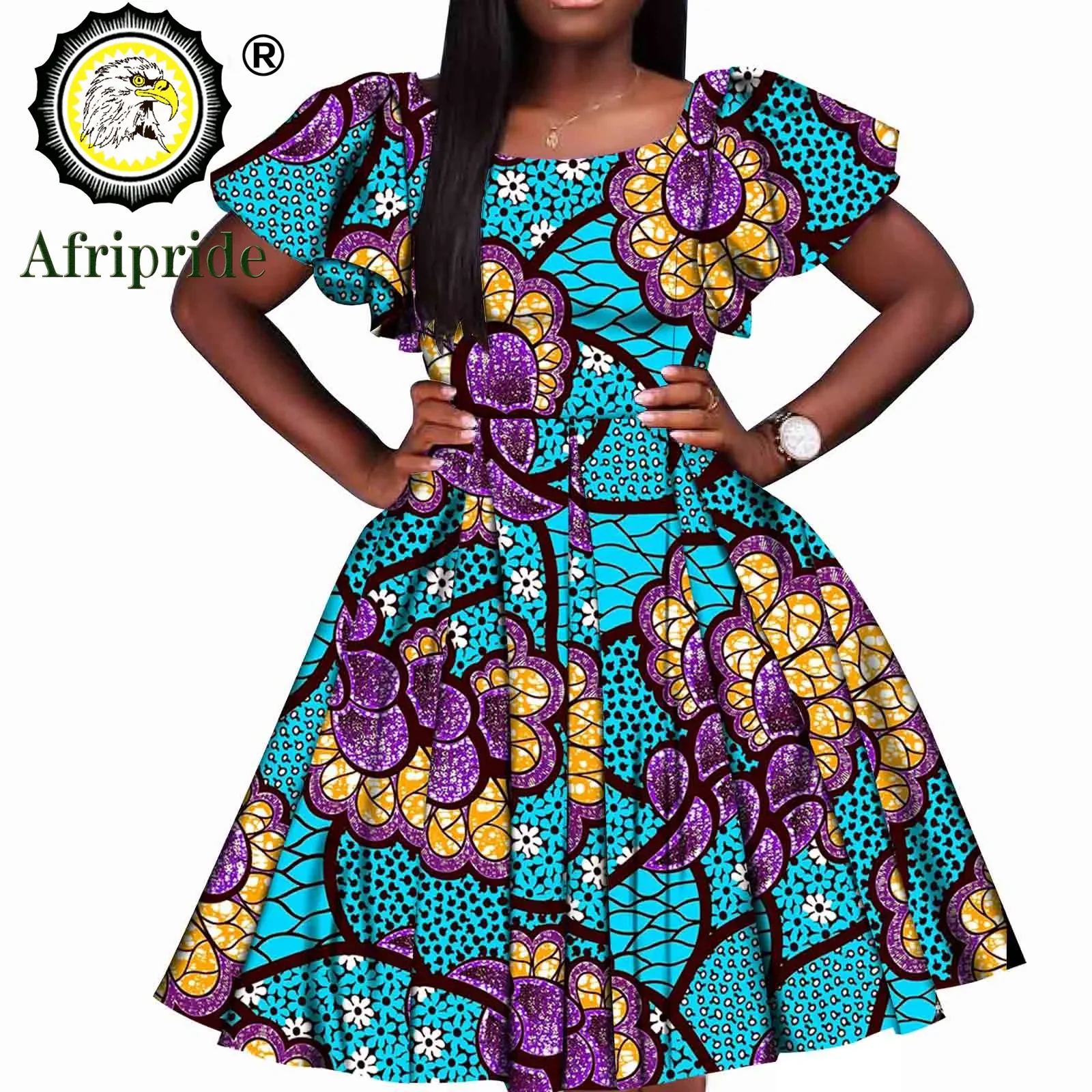 green emerald velvet dress Women’s African Print Ankara Long Dress – Stretch Fit with Ruffle Sleeves main image 1