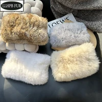 Women's Hand-Knitted Soft Real Rabbit Fur Headband Knitted Fur Scarf Warm Empty Top Plush Hat Autumn and Winter Fur Accessories