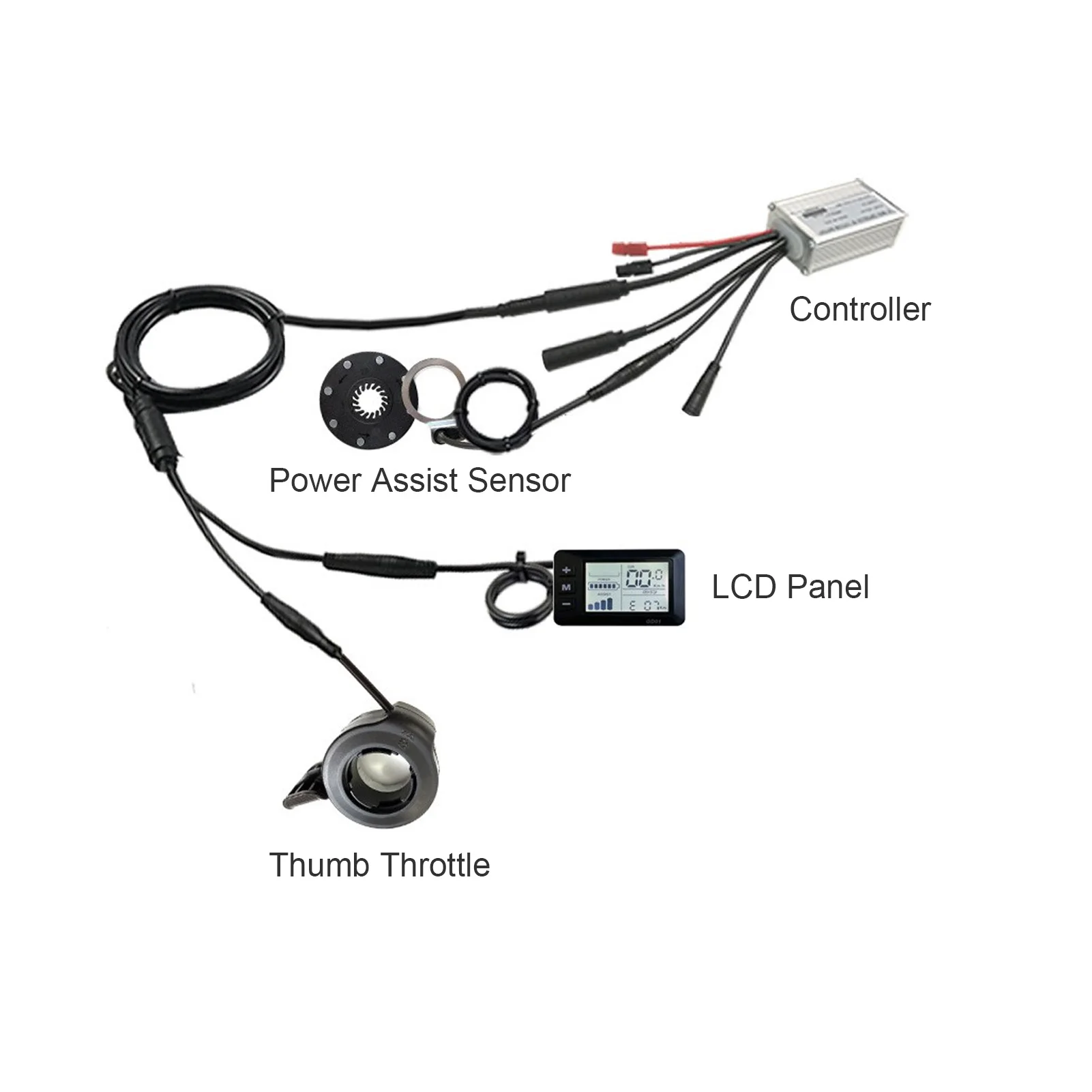Electric Bike Motor Controller 15A 36V 48V with GD01 Panel 1 to 2 Cable Fully Waterproof Kit