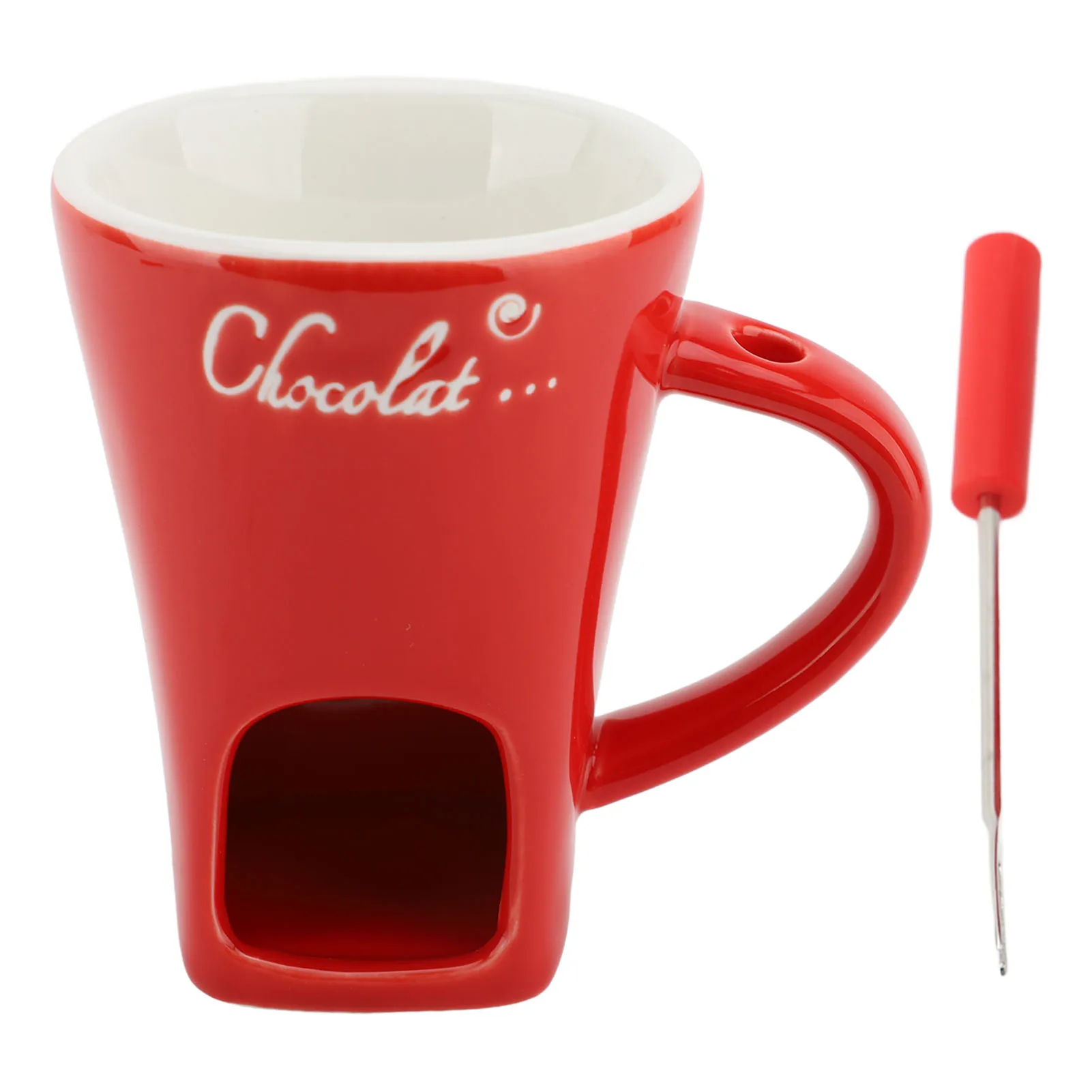 Ceramic Fondue Mug & Butter Warmer with Forks for Chocolate Melting