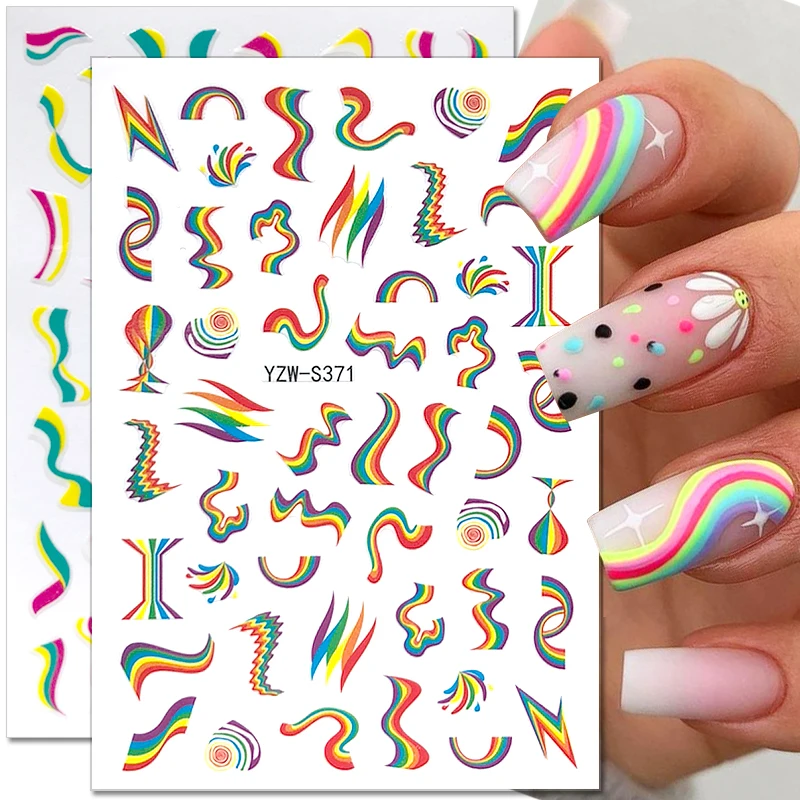 

3D Rainbow Wave Line Nail Stickers Geometry Swirl Stripe Line Nail Decals Slider Manicure Designs Nail Art Decoration