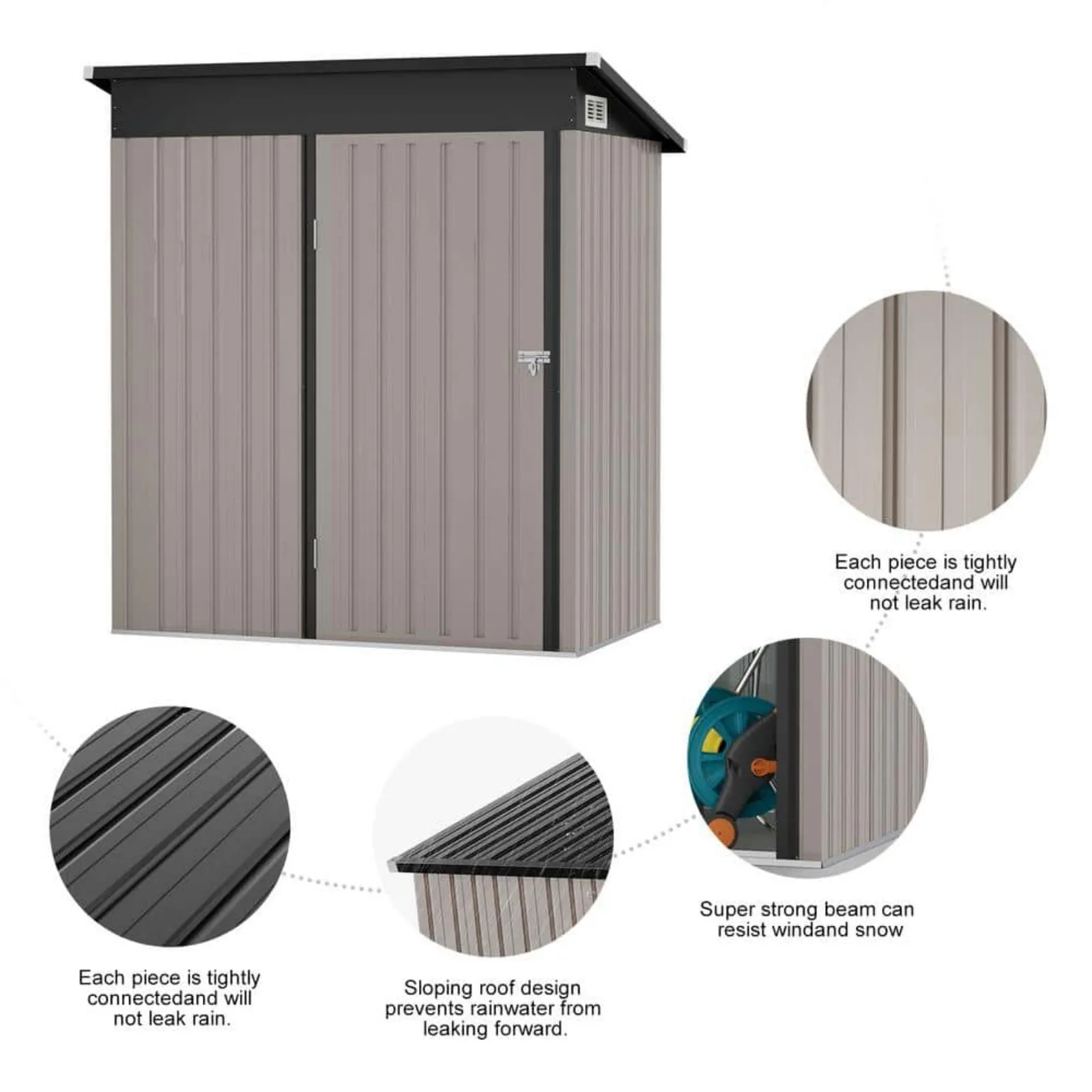 

US 5 ft. W x 3 ft. D Gray Metal Storage Shed with Lockable Door and Vents for Tool, Garden, Bike (12 sq. ft.)