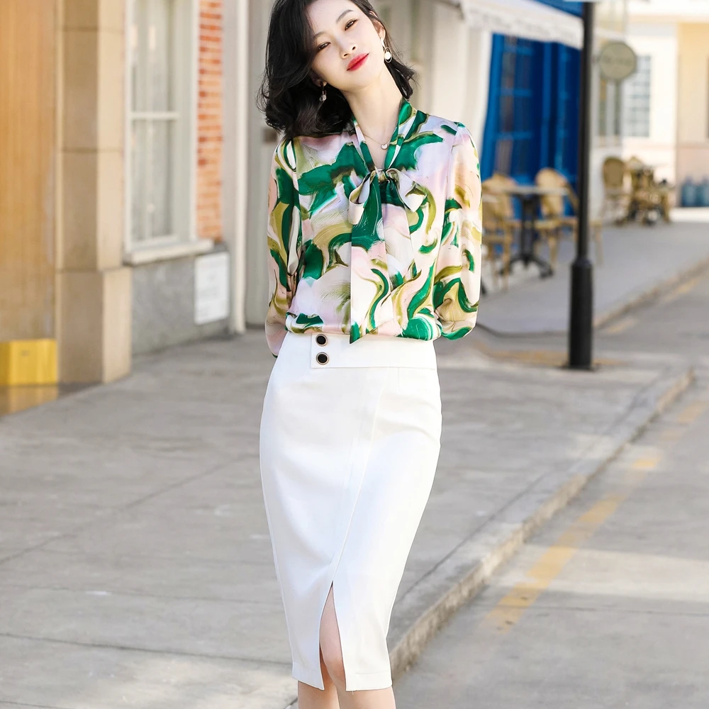 通販オンラインストア 女性のためのヨーロッパとアメリカの夏の花 オフィスのための韓国の大きなシャツと短いスカート プロのツーピースのスーツ 大人気激安通販 Industrialchillan Cl
