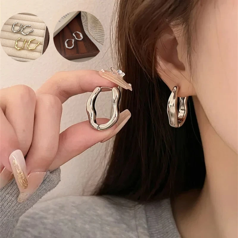 Vintage Metal Hoop Earrings 2025 Geometric Irregular Minimalist Earrings for Women  Fashion Jewelry Gift