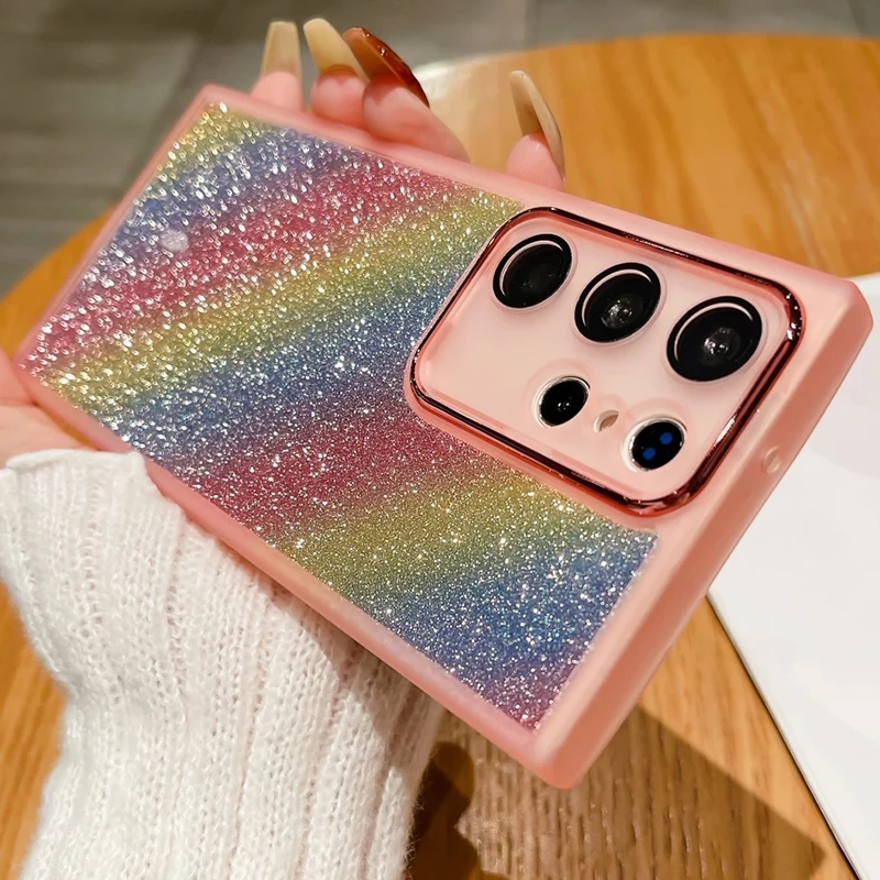 Clear Glitter Rainbow Phone Case With Lens Protector For Samsung_voghion.com