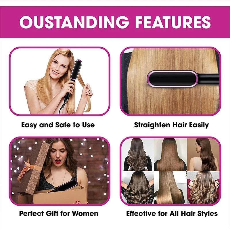 Hair straightener brush 3-in-1 Straightening Comb Heated Hair Brush Hair Straightener Brush Negative Ion Styling Comb Hair Styling Tool