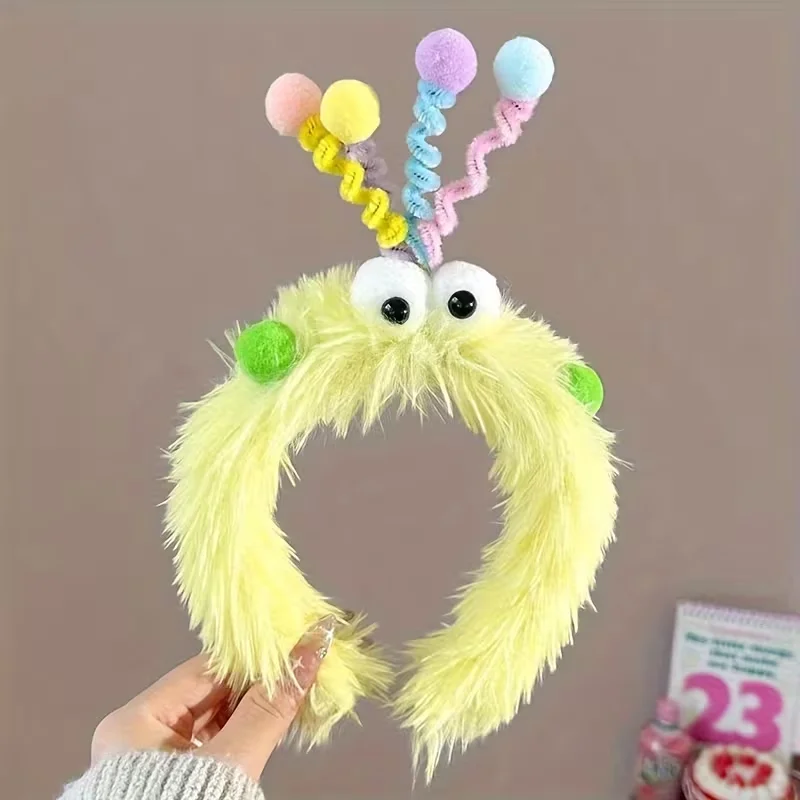 Cute Plush Big-Eyed Twist Stick Headband for Women - Soft, Non-Slip Hair Accessory Perfect for Face Washing & Styling