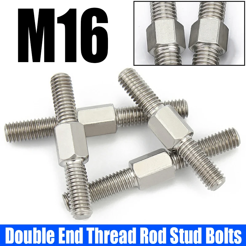 

1PCS M16 304 Stainless Steel Dual Head Threaded Bar Stick Left And Right Thread Double End Thread Rod Stud Bolts L=60mm-150mm