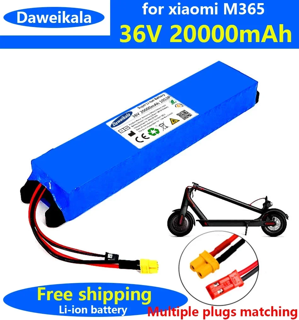 

New2023 36V 20Ah 18650 Lithium Battery Pack 10S3P 20000mah 500W Same Port 42V Electric Scooter M365 Ebike Power Battery with BMS