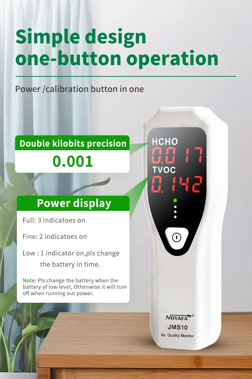 NOYAFA JMS10 Air Quality Monitor HCHO TVOC Gas Formaldehyde Monitor Tester For C