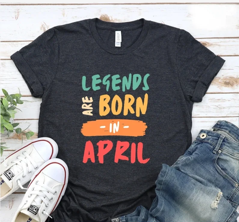 

Custom Birth Month Shirt, April Birthday Gift, Birthday Month Women April Funny Aries Tshirt for Short Sleeve Top Tees O Neck