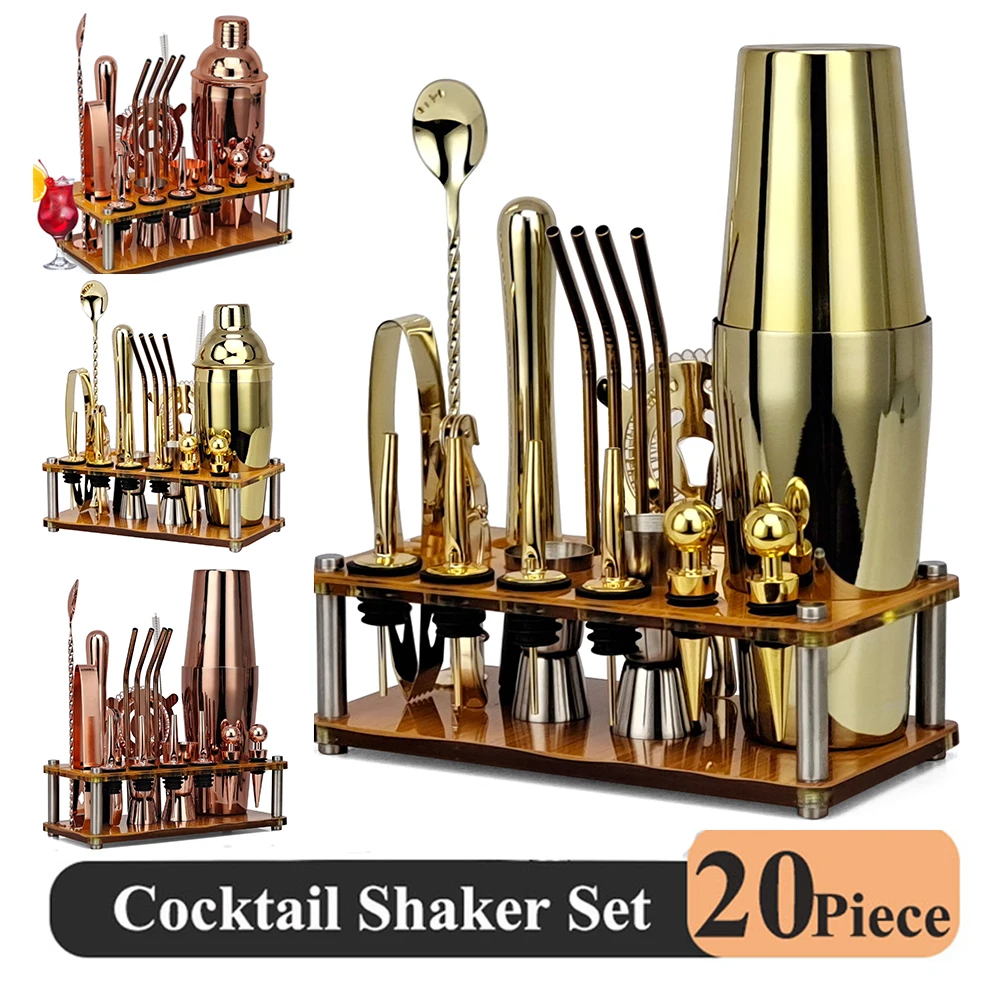 20piece Cocktail Boston Shaker Set Drinks Bartender Kit Cocktail Mixer Set Wish Acrylic Stand Household Utensils Home Bar Tool