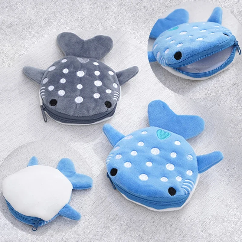 Krinisou Whale Shark Coin Purse, 2 Pcs Kids Plush Coin Pouch, Cute Kawaii  Wallet with Zipper Keychain, Small Embroidered Fish Sea Animal Change Purse