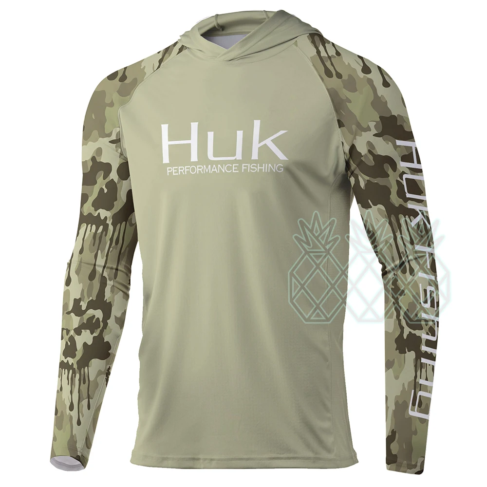HUK Men Fishing Wear T Shirt Hat Long Sleeve Jersey Hooded Sun Protection  Upf 50 Breathable Angling Clothing Performance Shirts