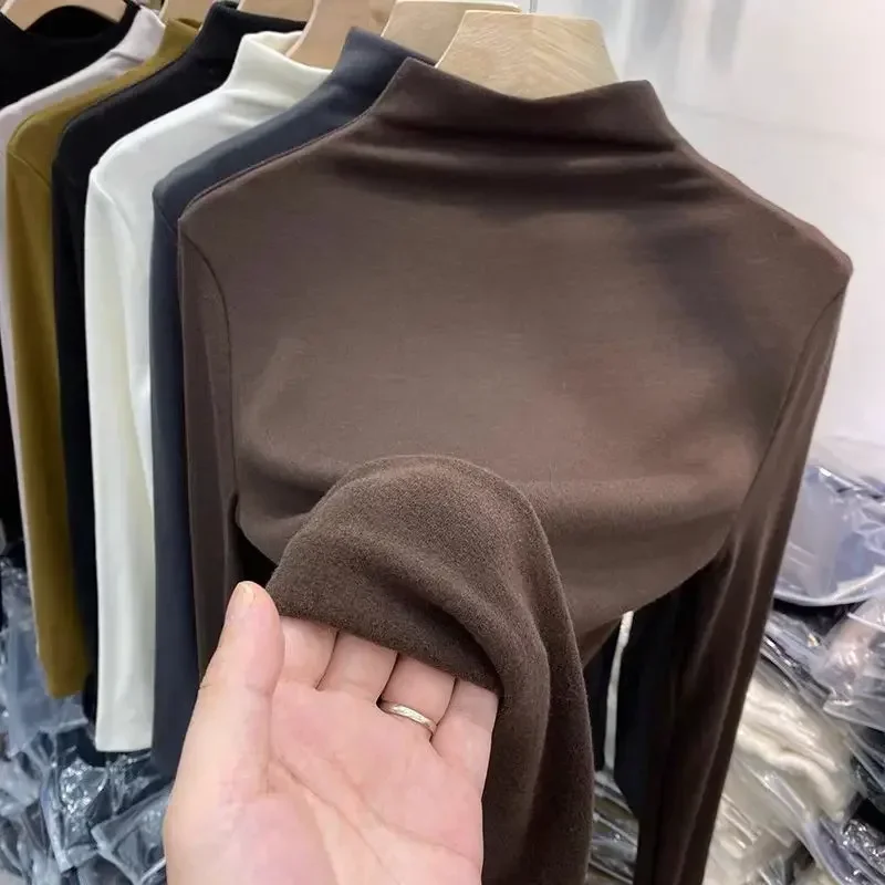 Slim Fit Thermal Rollkragen Damen Base Plus Size Shirt Herbst Winter Innenbekleidung Fleece gefütterte verdickte Tops Big Size T-Shirt – Detail 1