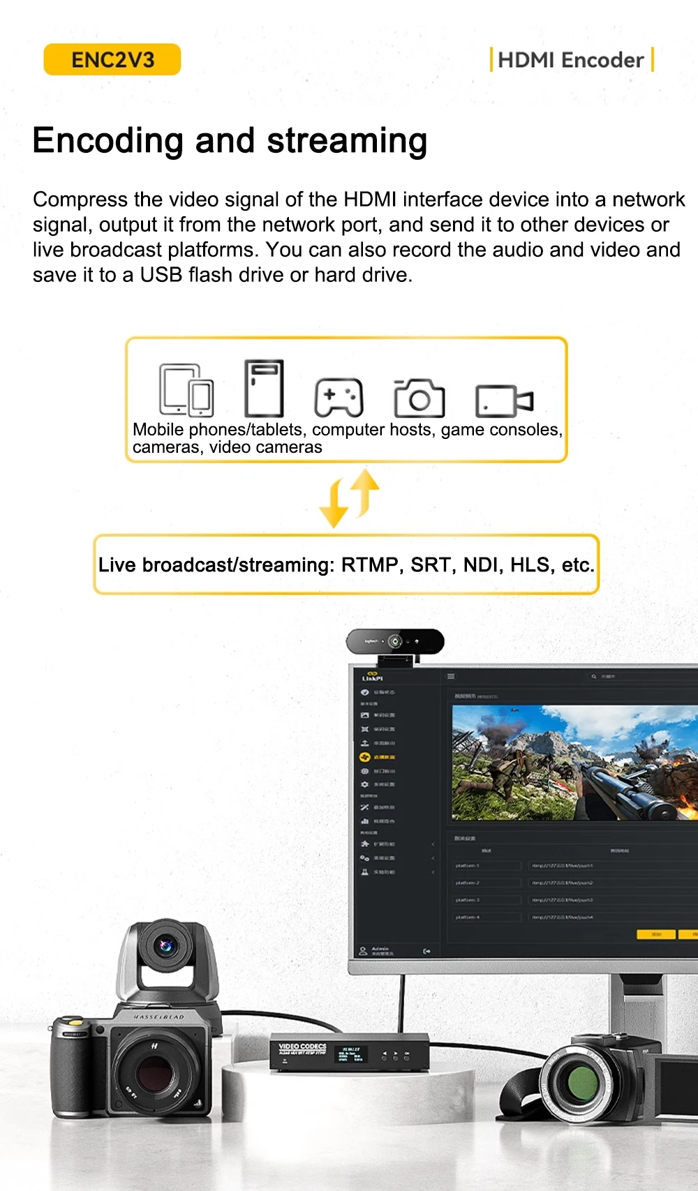 Link Pi ENC2_V3 4K Video Codec 2-channel HDMI Encoder/Decoder, SRT NDI, RTMP Liv
