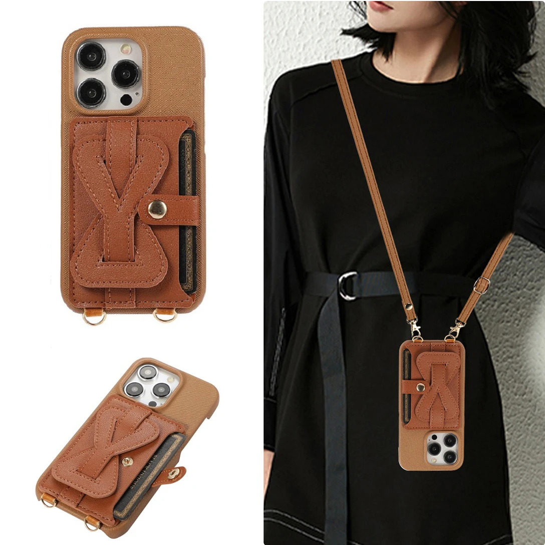 

Crossbody Strap Leather Wallet Card Holder Pocket Case For iPhone 11 12 13 14 15 Pro Max Plus Lanyard Phone Bag Cover Hand Strap