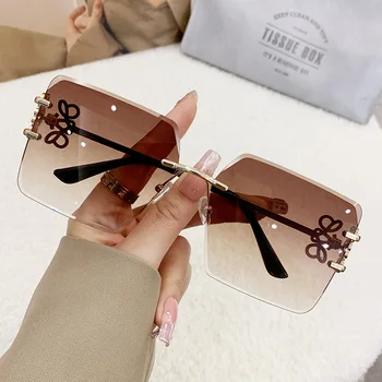 Bow Metal Frame Rimless Square Women's Sunglasses Oversized