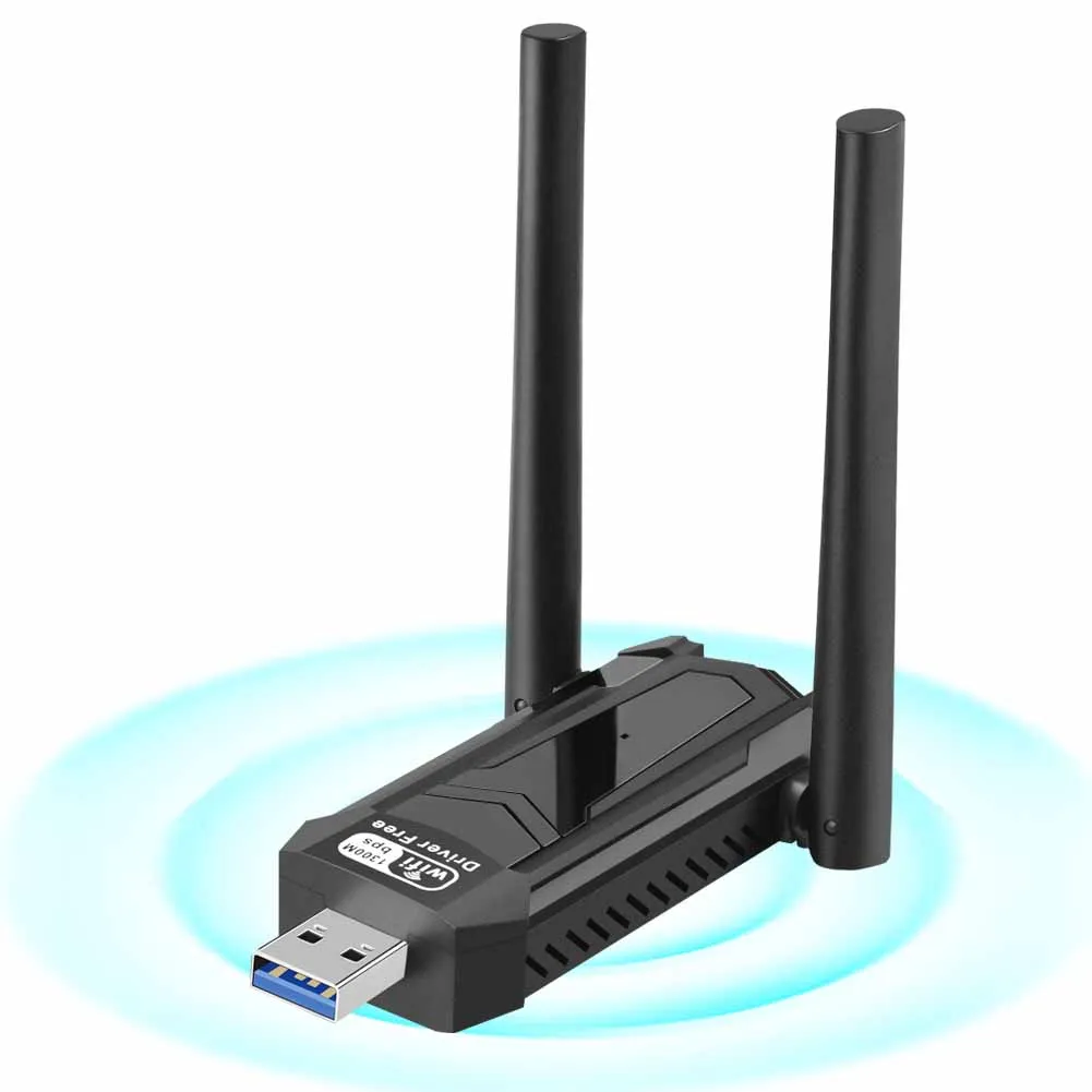 USB 네트워크 카드 고이득 안테나, 듀얼 밴드 2.4, 5Ghz WLAN 송신기 리시버, PC 노트북 윈도우 XP 비스타 11/10, AC1300 Mbps