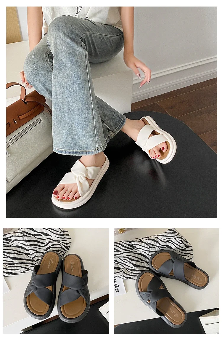 Vielseitige Damen-Sandalen mit dicker Sohle – Neuheiten für den Sommer: Modische Crossbody-Strandpantoletten mit elegantem Plateau – Detail 3