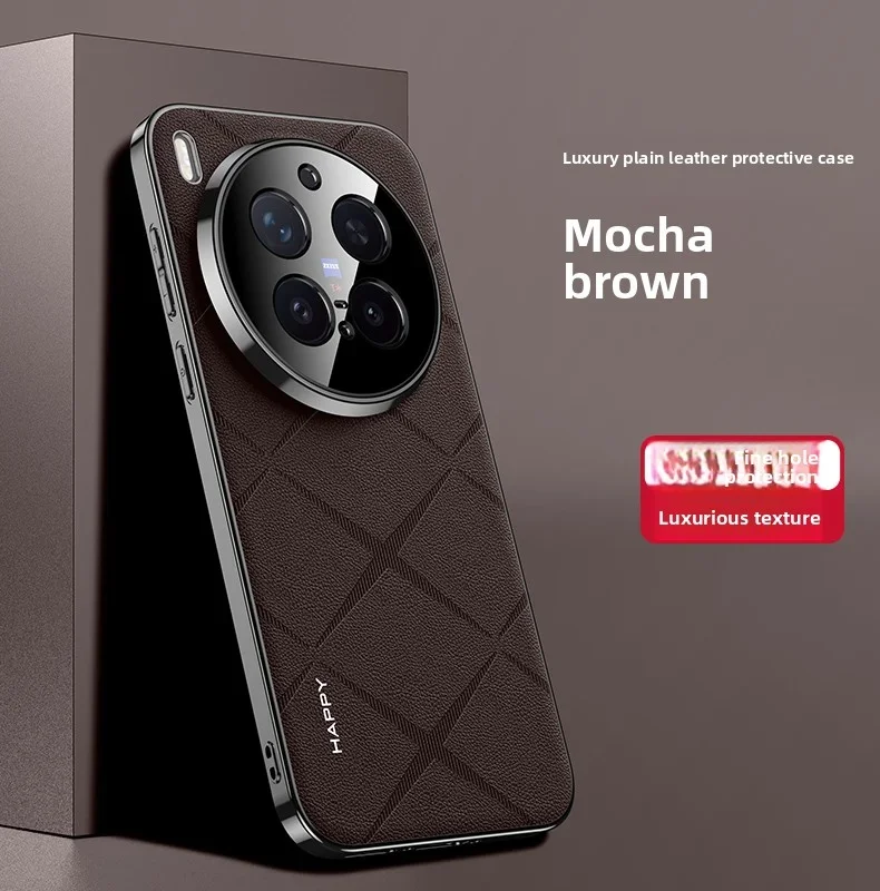 Luxury Leather Plating Frame Case with Camera Protection and Shockproof Bumper Cover
