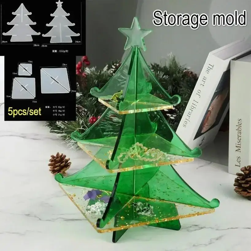 5Pcs Christmas Decoration Crystal Epoxy Silicone Mold Set Resin Christmas Tree Snowflake Storage Box Jewelry Ornament Decoration