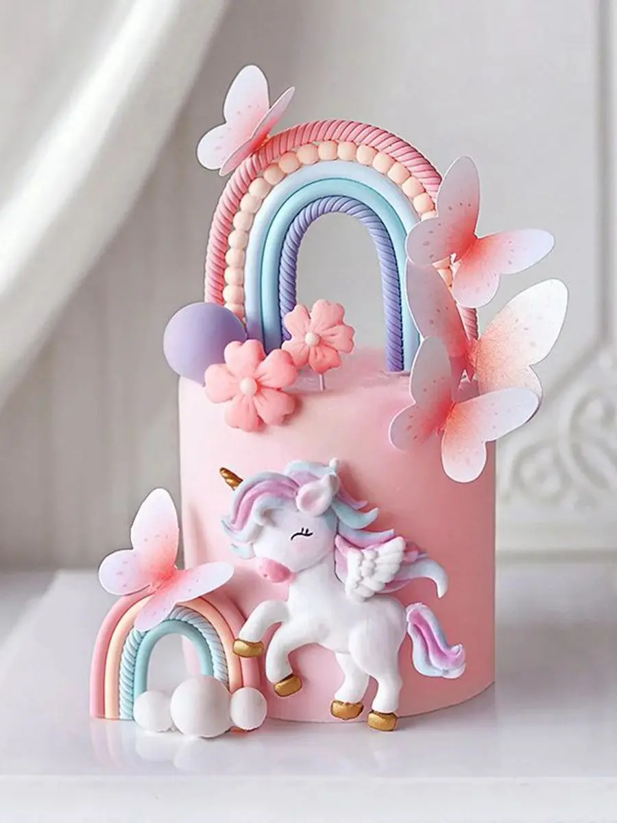 Regenbogen Einhorn Kuchen Topper Geburtstag Party Dekor Mädchen 1. Geburtstag Kuchen Dekor Baby Dusche Schmetterling Regenbogen Einhorn Party Backen – Detail 2