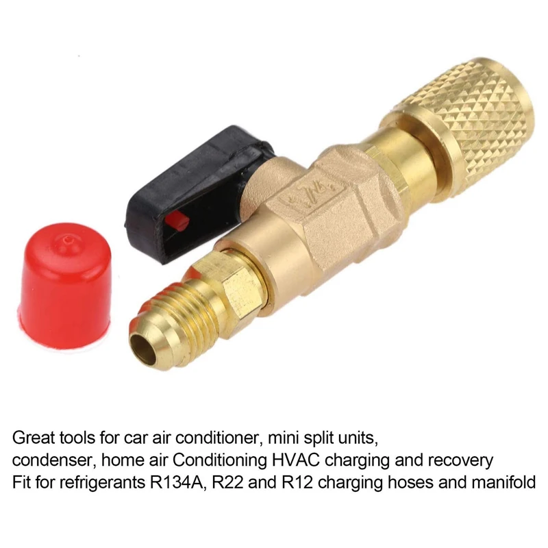 YWDZ-3Pcs/Set Brass R410A Refrigerant Straight Ball Valves AC Charging Hoses Brass 1/4 Inch Male To 1/4 Inch / 5/16 Female