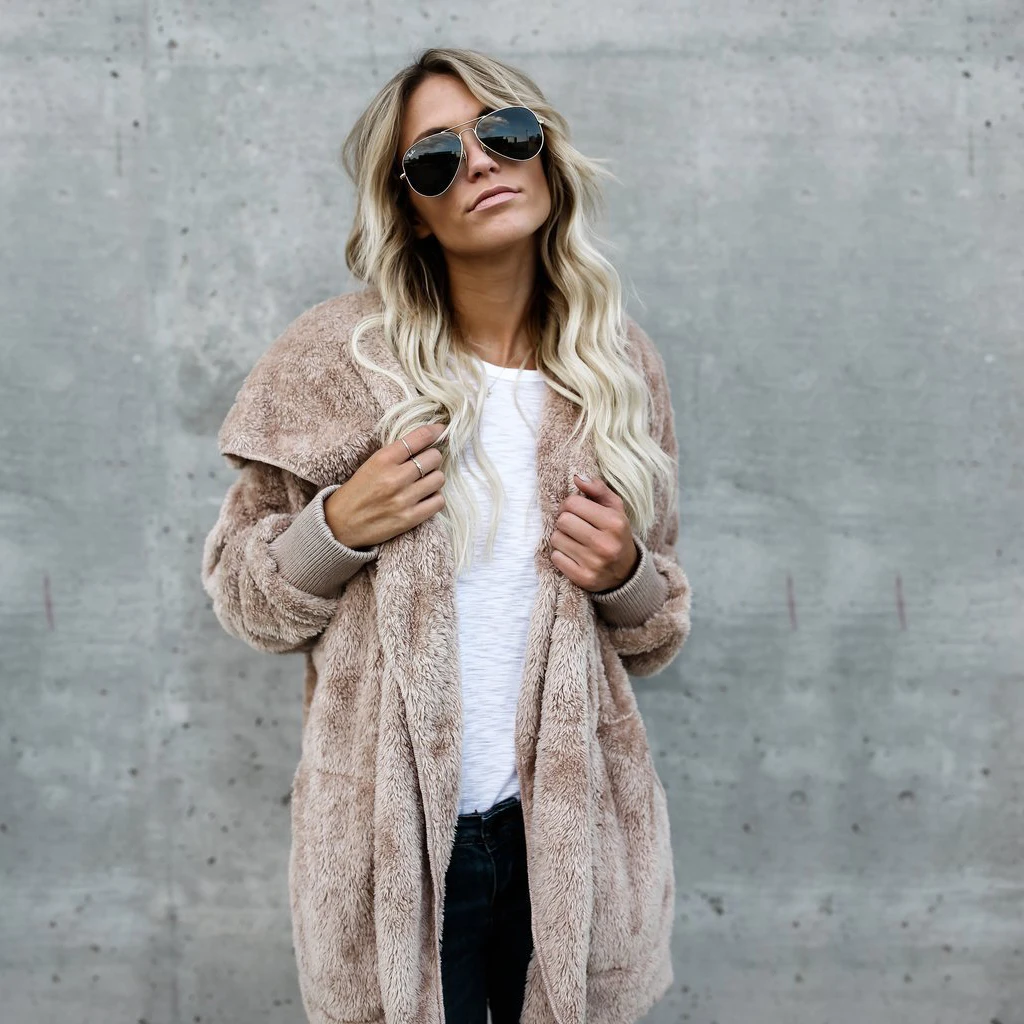 Fashion Fur Jacket Women Autumn Winter Coat Warm Soft Hoodie Casual Fuzzy Fleece Oversized Open Front Cardigan Drop Shipping