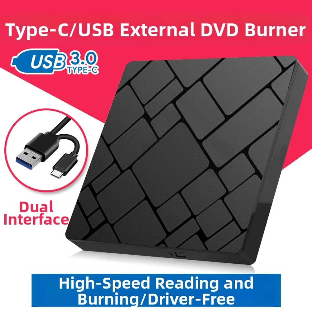 휴대용 DVD 버너 USB-C 및 USB 3.0 외부 고속 재생 외부 광학 드라이브 노트북 PC용 DVD/CD 버너