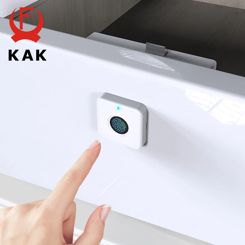 Kak Biometric Fingerprint Lock White Anti-roubo Smart Drawer Keyless Security Furniture Door Lock 30×30 mm