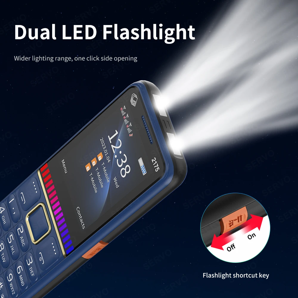SERVO 2175 2G GSM Button Mobile Phone Dual Flashlight 3 SIM Card Loud Speaker Bluetooth Dial Music Player MP3 Feature Telephone 3