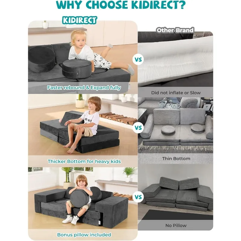 Modular Children's Play Sofa, Boys and Girls Convertible Foam Sofa, Multi-Purpose Foam Castle Building Set (Space Gray) 3