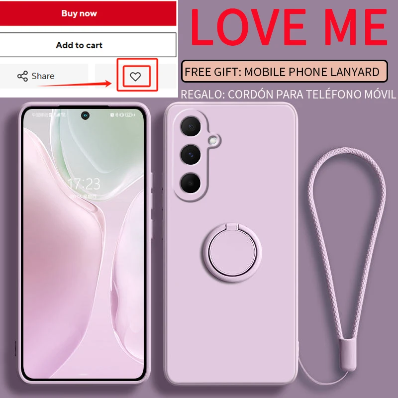 Enhanced Solid Color Silicone Phone Case with Finger Ring Stand Holder and Lens Protection