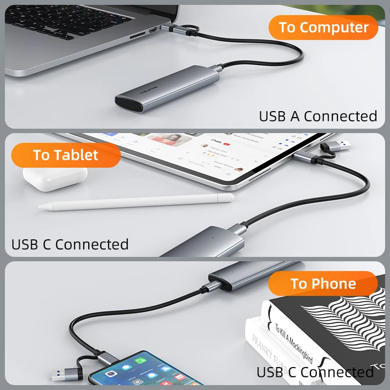 케이블타임 USB C NVMe PCIe SSD 인클로저 Gen2 10Gbps M.2 to USB-C 어댑터 박스 (NVME PCIE NGFF SATA 디스크 M2 SSD 인클로저용)