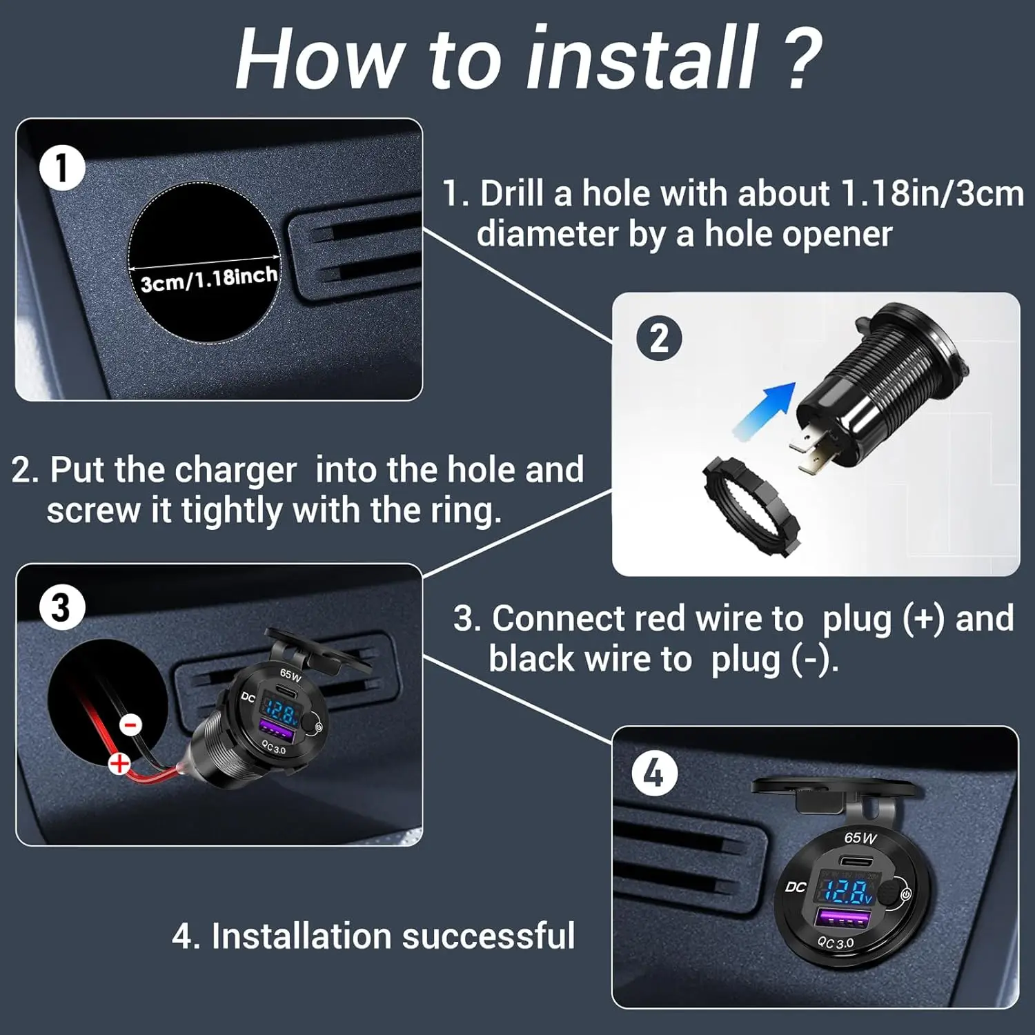 83W USB C 차량용 충전기 소켓 DC 초고속 충전 듀얼 QC3.0 및 PD(12V/24V 차량용 해양 ATV용 스위치 LED 전압 디스플레이 포함)