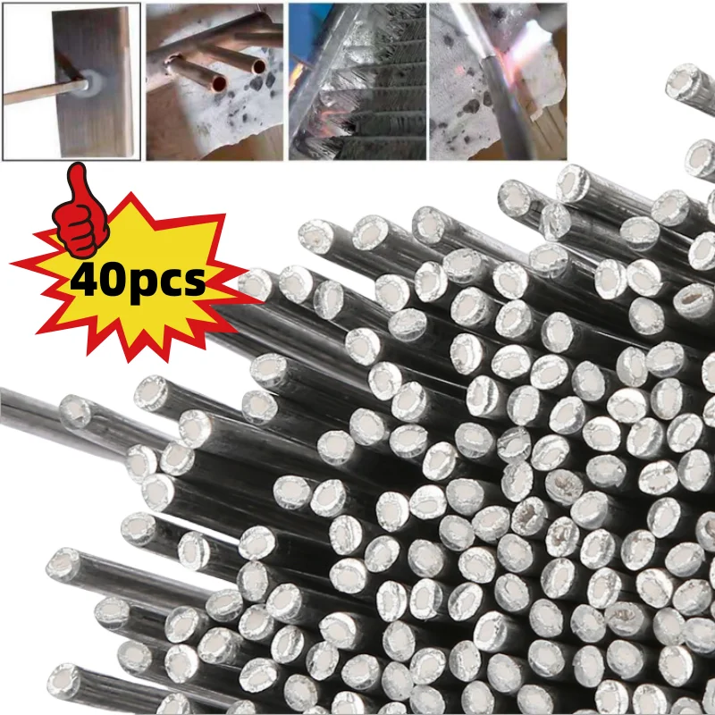 Aluminum Welding Rods 40pcs 1.6/2.0mm Low Temperature Easy Melt Aluminum Welding Wire Flux Core Suitable for Soldering