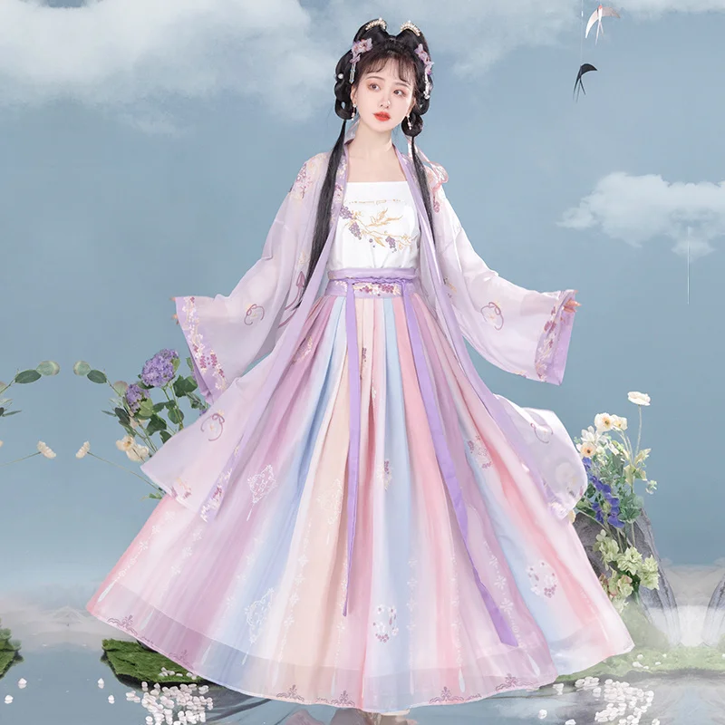 

Chinese Hanfu Dress Flowing Maxi Dress Chinese Ancient Women Embroidery Dress Costume 3PCS Set For Shooting Graduation