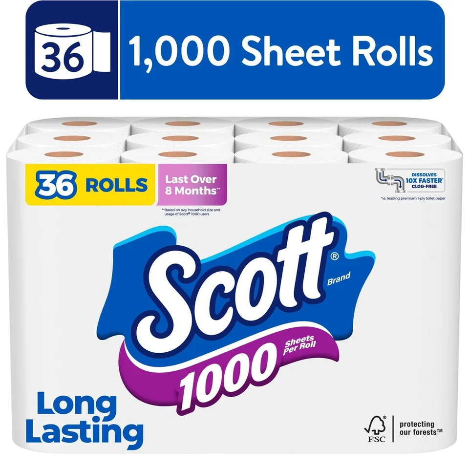 Long Lasting Unscented Toilet Paper 1000 Sheets Roll