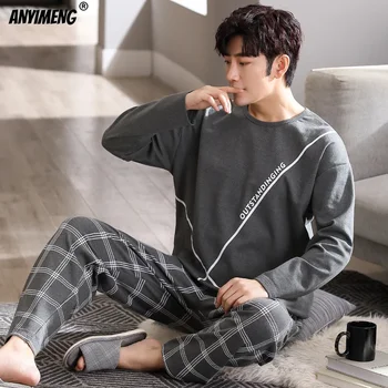 L-4XL uomo pigiama Set primavera autunno nuovo cotone manica lunga pigiameria per uomo Pullover di grandi dimensioni Homewear minimalista ragazzo Loungewear 1