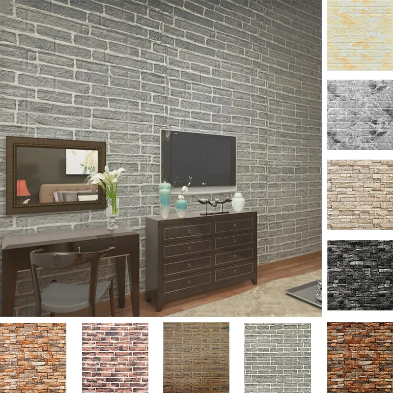 GreyBrickFoam3DWallpaperStickerWallDecorPaperSelfAdhesive