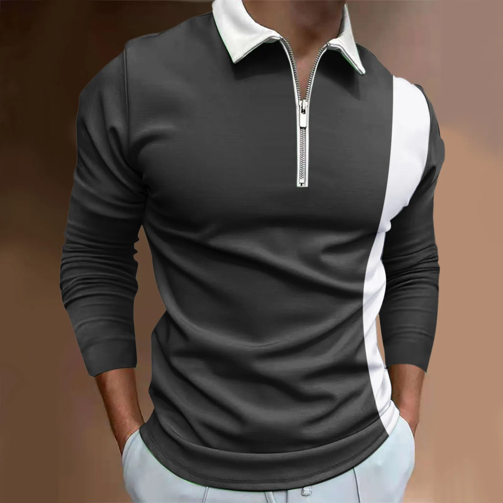 

Autumn Casual Social Shirts Golf Wear Shirt Color Block Blouse Lapel Collar Men's Shirts Long Sleeve Camisas Hombre New Blusas